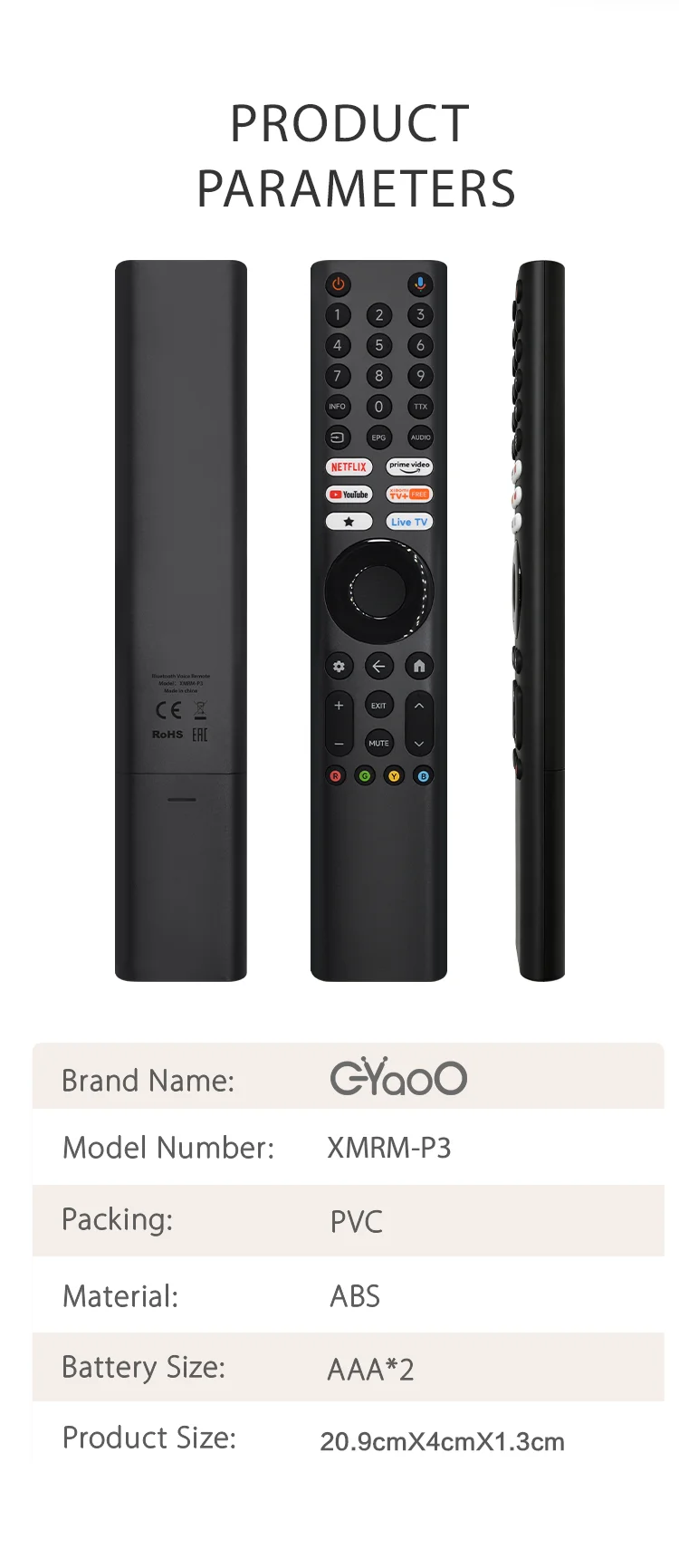 Neue XMRM-P3 Sprachfernbedienung für Xiaomi, kompatibel mit Xiaomi TV-Ersatzteilen, mit Netflix- und YouTube-Taste. – Detail 7