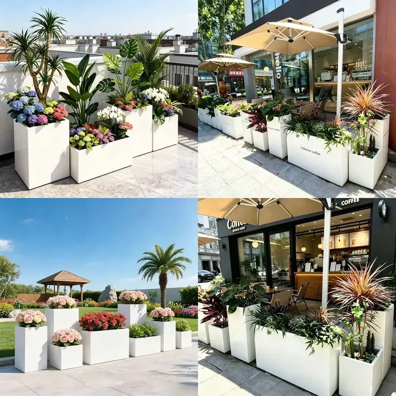 For Outdoor Decorative Rectangular Flower Box Portable Movable Stainless Steel Flower Slot Square Planter Commercial Street