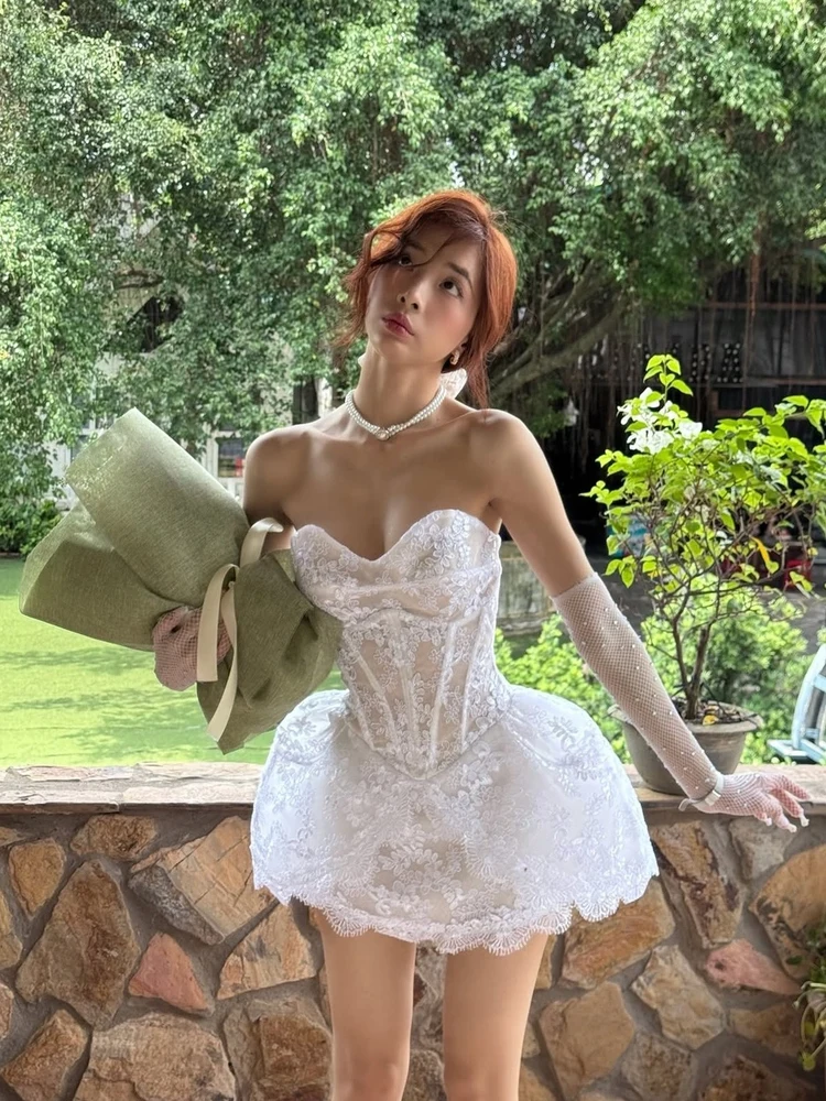 

Princess Style Birthday Dress Lace Trim Off-Shoulder Ball Gown Sweet Youthful Waist-Cinching Luxury Elegant Celebrity Dress