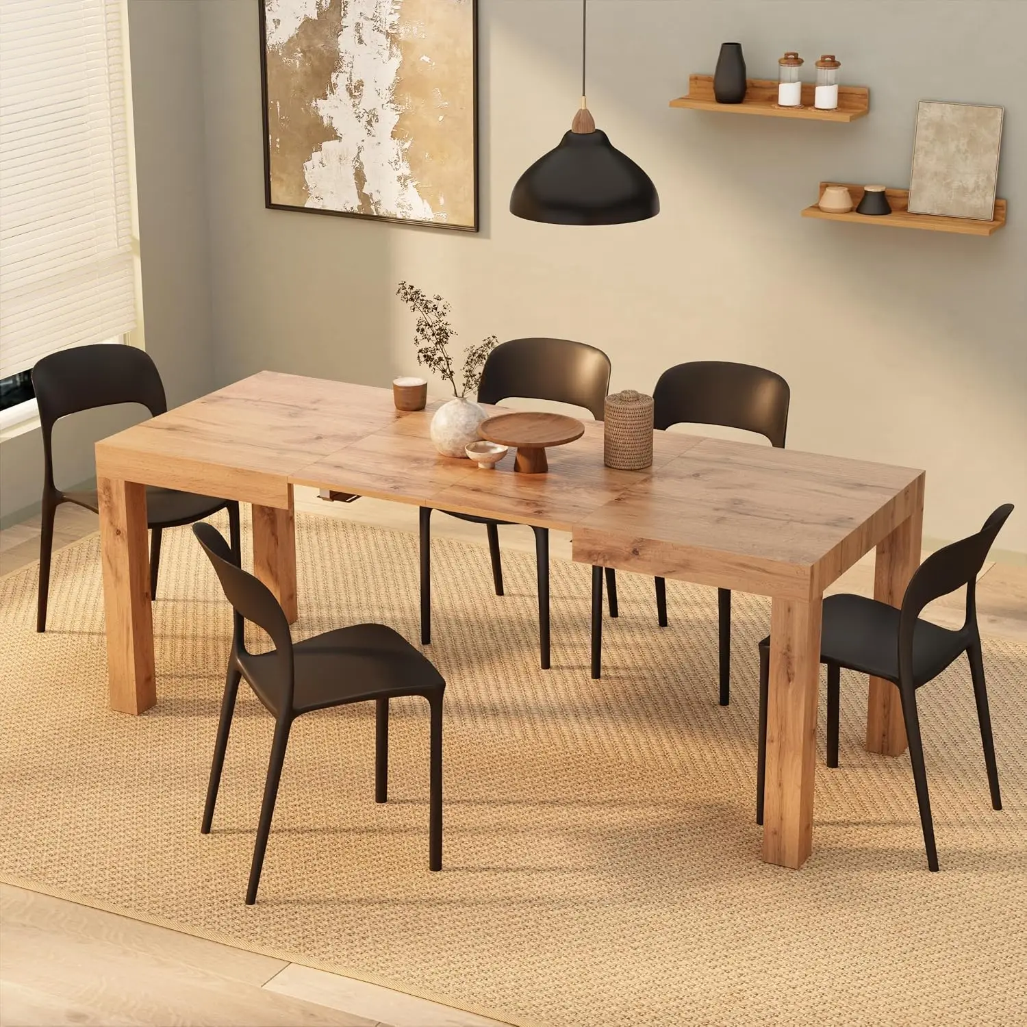 First Extendable Dining Table 47.2 to 78.7 Inches Seats 6 to 8 Rustic Oak, Customized
