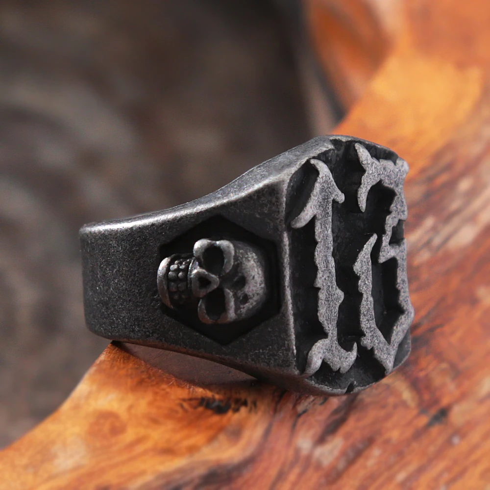 Punk Hip Hop Mens Lucky Number Ring Fashion Retro Black Stainless Steel Biker Gothic Skull Ring Men Fashion Jewelry Gift