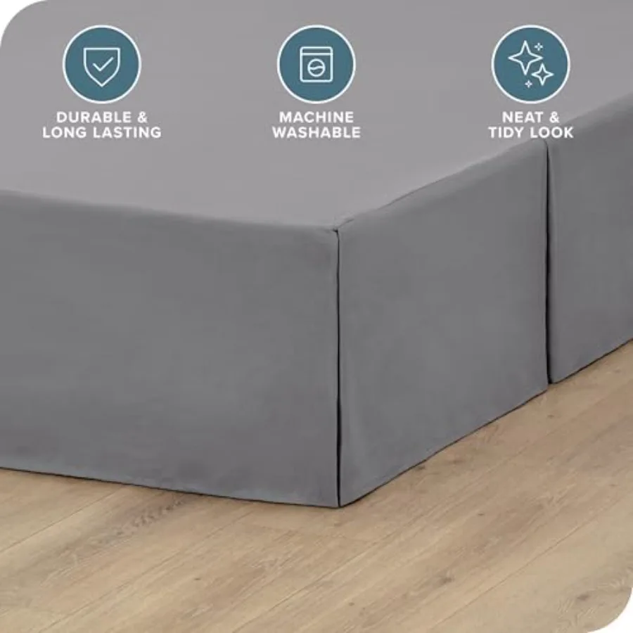 تنورة سرير كاليفورنيا كينج مقاس 15 بوصة مصممة بسهولة مع طيات مركزية وزاوية لسرير كاليفورنيا كينج باللون الرمادي المثالي