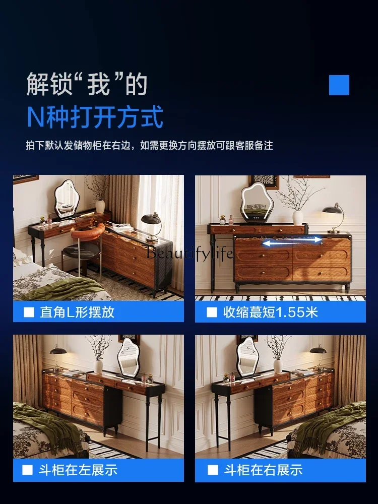 

ld14ld14 French Vintage Dressing Table Small Apartment Solid Wood Makeup Storage Integrated Cabinet