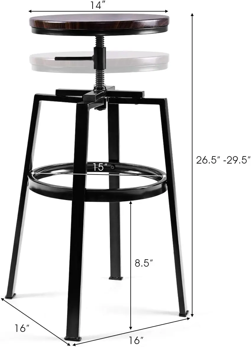 Counter Height  Stools, , Swivel Adjustable, Round Top Pub Bistro Kitchen Dining Side Chair Metal Barstools with Footrest