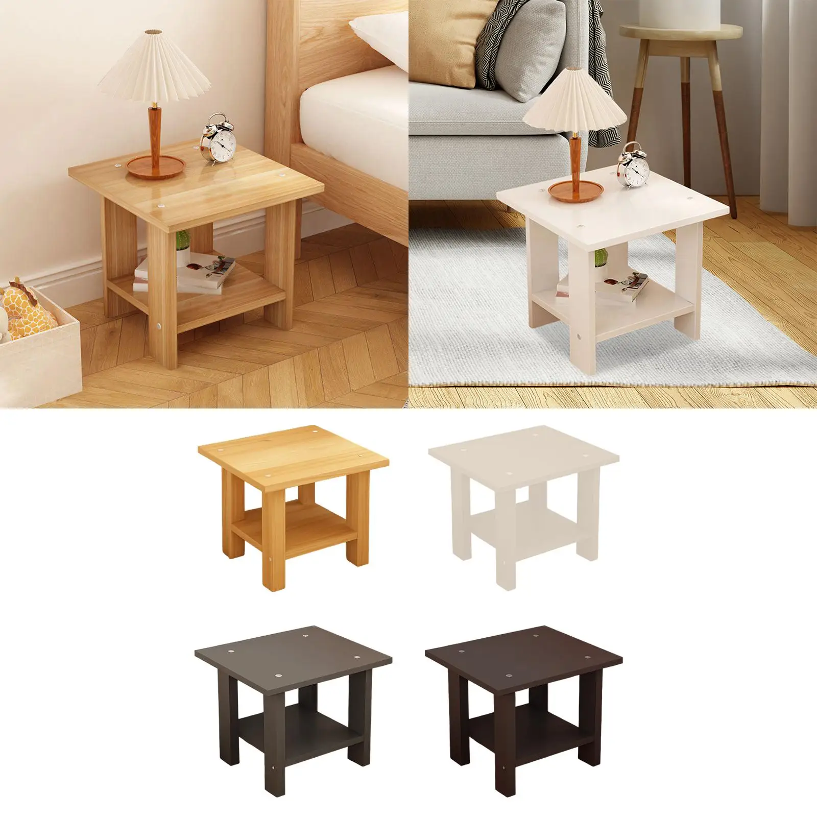 Wooden Double Layers Side Table Multifunctional Sturdy Modern Lightweight for Lamps Phones Laptop Desk 30x30x31cm End Table