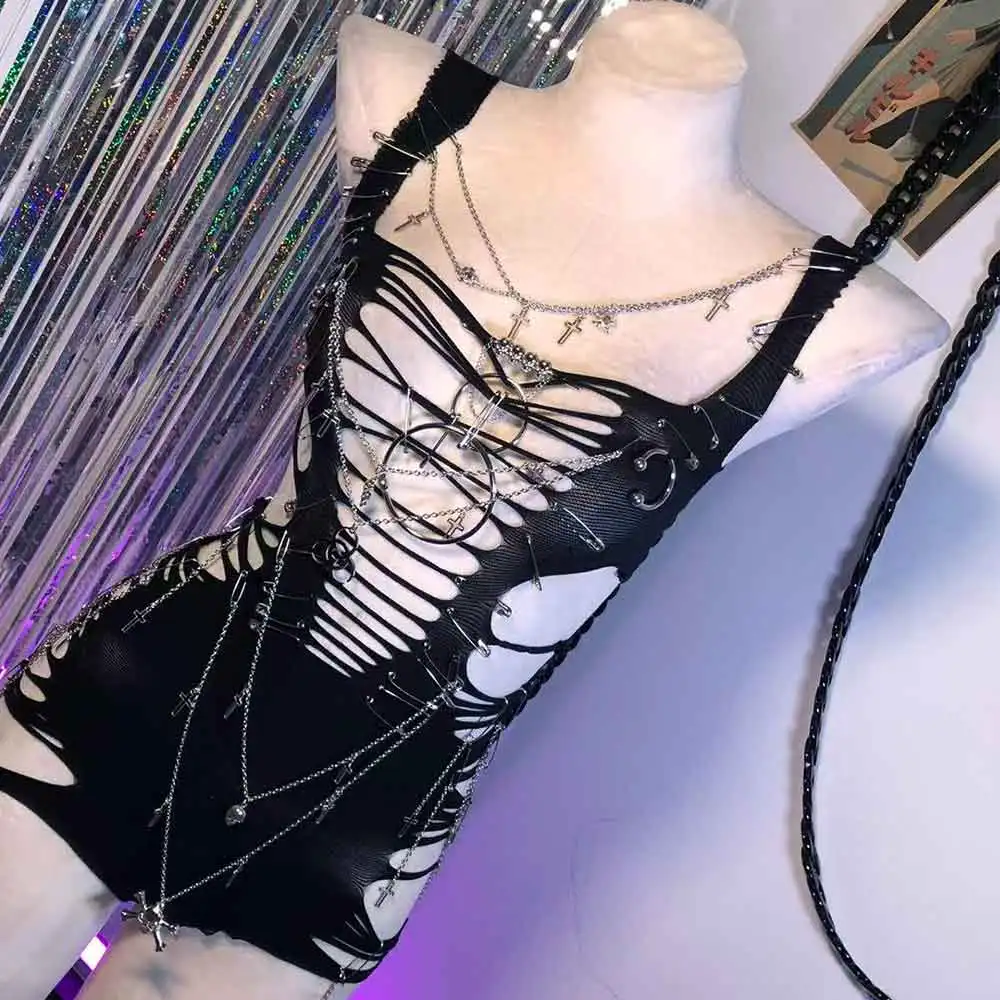 Harajuku Eco Teen Kawaii Pin يدوية الصنع E-Girls لتقوم بها بنفسك سلسلة 90s الجرونج الجمجمة القوطية فستان القوطي ايمو الشرير الصخرة Y2K القمم