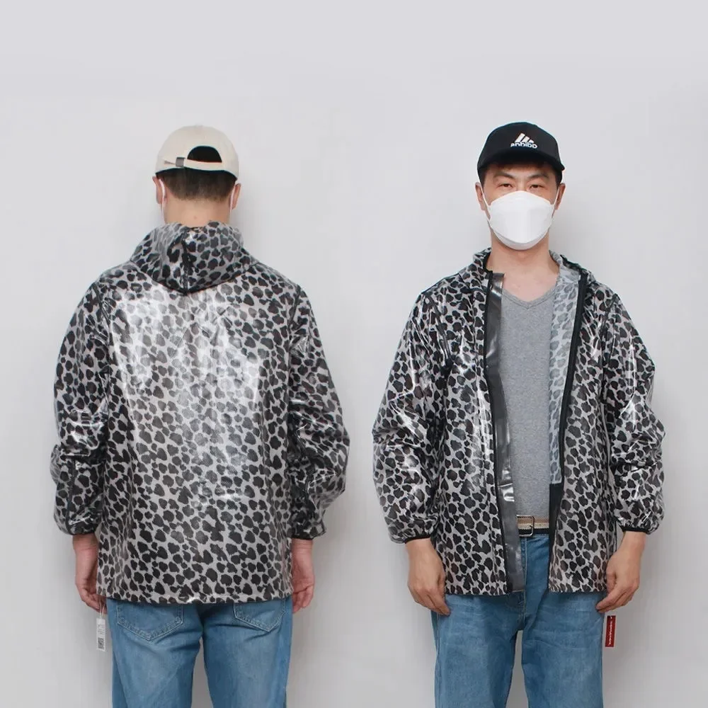 Man Boy's Chic แขนยาว Hooded Jacket Coat กันน้ํากันฝน Hooded เสื้อกันฝนกราฟิกพิมพ์ประตูสั้นวันหยุด