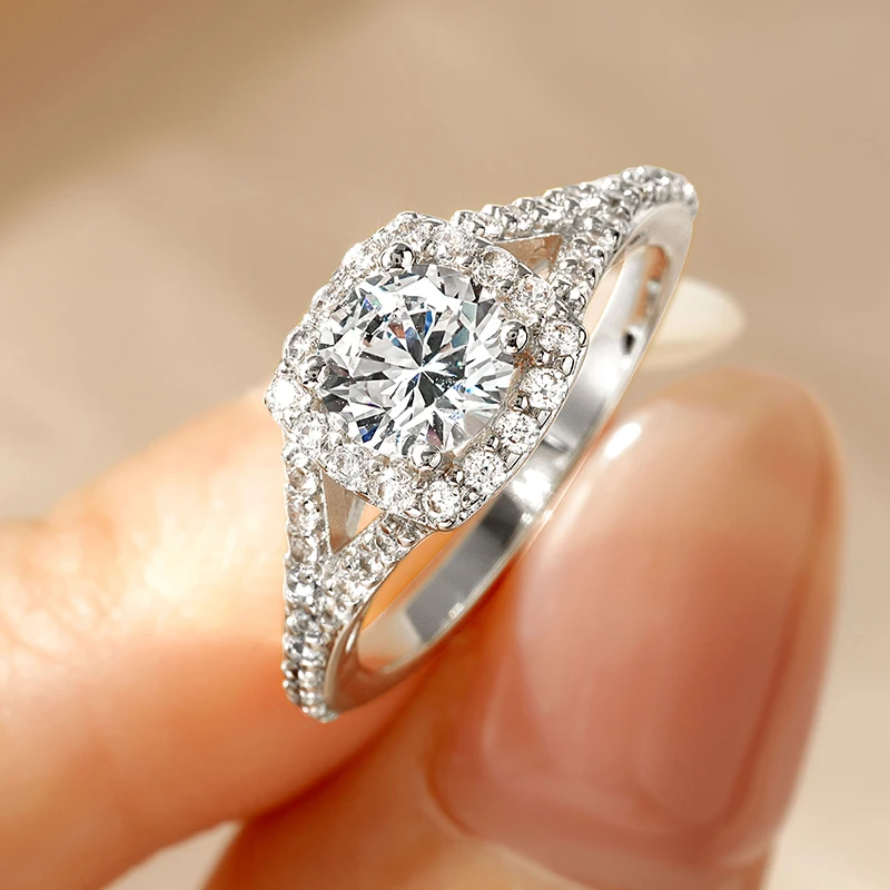 Anziw 2026 New Luxury 1ct 6.5MM Cubic Zirconia Ring For Women Wedding Engagement Pretty Crystal Square Rings Fine Jewelry Gift