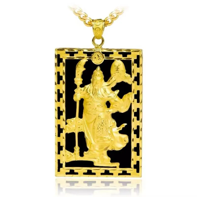 Silver Inlaid Hetian Jade Pendant Women God of Wealth Necklace Men's Dominant Guan Yu Jade Pendant for Boyfriend Gifts