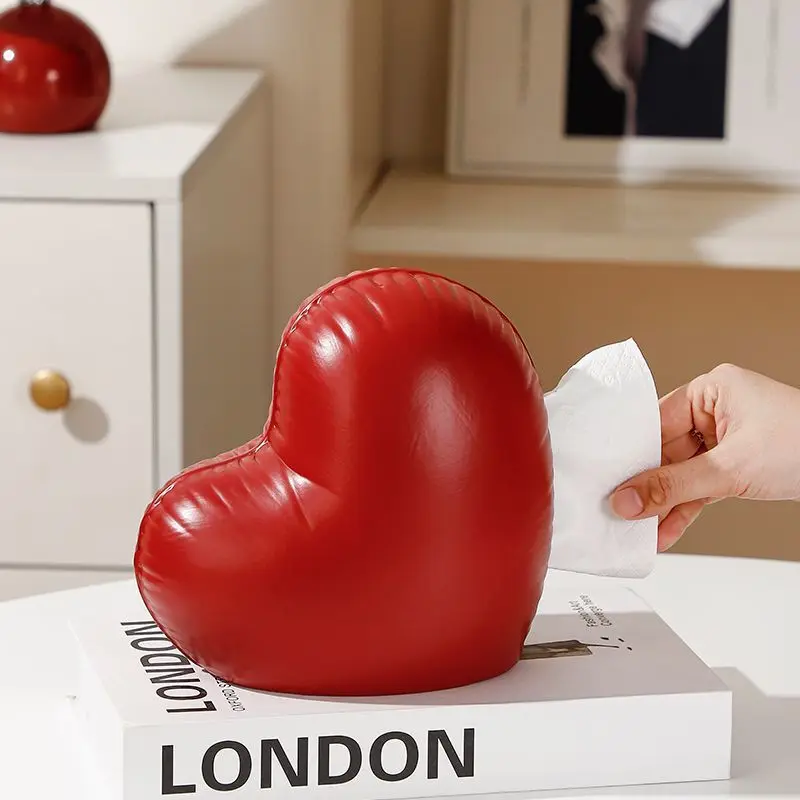 

Heart-shaped Ceramic Tissue Box with Love Design High-end Red Napkin Holder for Living Room Office and Dining Room Home Decor