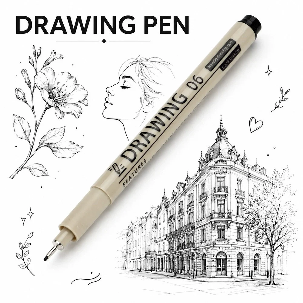 12Pcs Pigment Liner Art Markers Needle Pens Waterproof Brush Pen Black Fine Tip Student Sketching Art Supplies Stationery