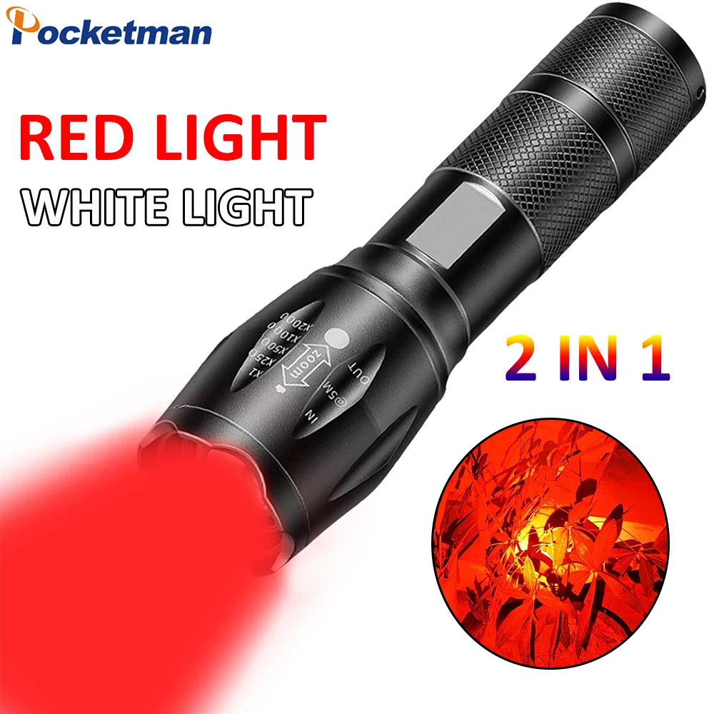 

Dual Light Source 2 In 1 Red+White Light LED Flashlight Aluminum Alloy Material Super Bright Flashlight Red Light Torch