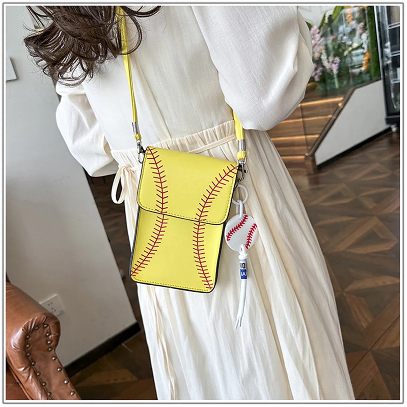 Baseball Printed Shoulder Cell Phone Bag Women Personalized Slanting Across Small Square Bag Fashion Versatile Crossbody Bags