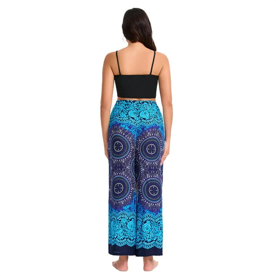 Calças boho palazzo femininas perna larga yoga envoltório amarrar cintura praia cobrir calças rayon macio respirável calças soltas