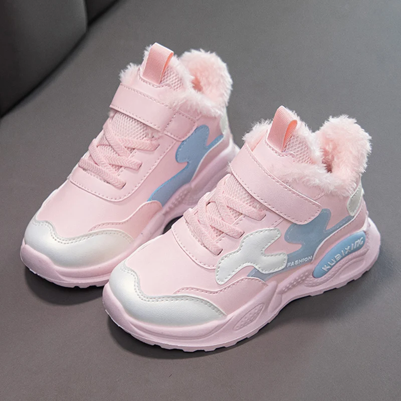

Зимняя спортивная обувь для детей, непромокаемые уличные плюшевые кроссовки из искусственной кожи, толстые теплые зимние ботинки для мальчиков и девочек-подростков