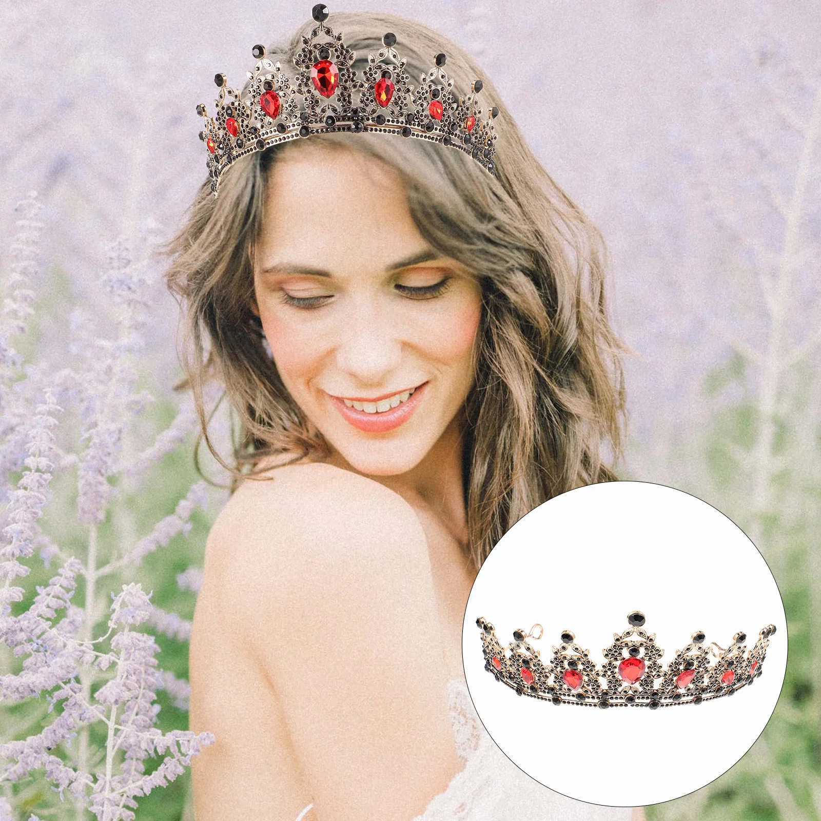 1PC Vintage Large Crown Luxury Classical Crown Tiara Hair Headwear for Lady (Red) retro crown classic crown