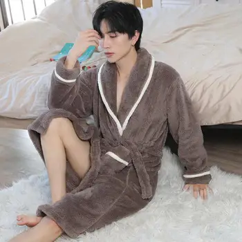 Coral ขนแกะเสื้อคลุมอาบน้ำ Kimono ชุด Loungewear ฤดูหนาว Warm Robe ชุดนอนชุดนอนสบายๆชุดนอนชุด