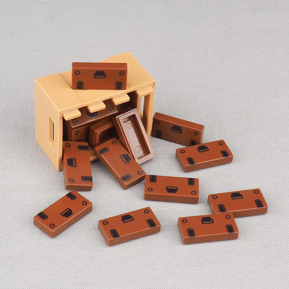 MOC 10PCS Printed 3069 1x2 Mini Suitcase Pattern Building Blocks Brown Bag Office House Bricks Particle Educational Toys Gifts