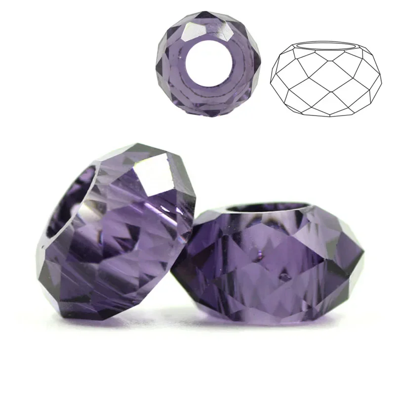 Crystal Beads 20Pcs Large Hole 8x14mm Big Hole Faceted Glass Round Spacer Beads for Charm Bracelets Making DIY Wholesale In Bulk
