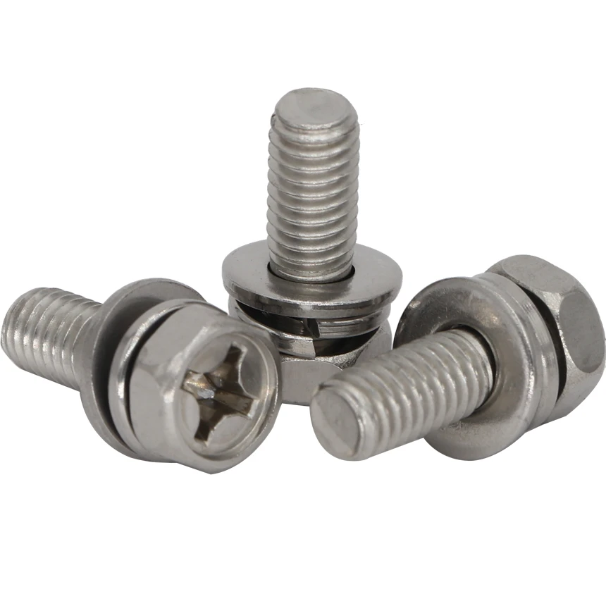 M6 M6*10/12/14/16/20 M6x10/12/14/16/20 304 Stainless Steel ss Phillips Cross Bolt Hexagon Hex Spring Plain Washer Assembly Screw