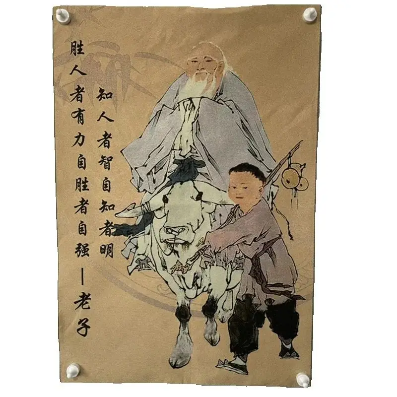 Chinese Antique Silk Brocade Tangka Wall Art 'Laozi' Embroidery Traditional Home Decor Piece for Cultural Interior Design