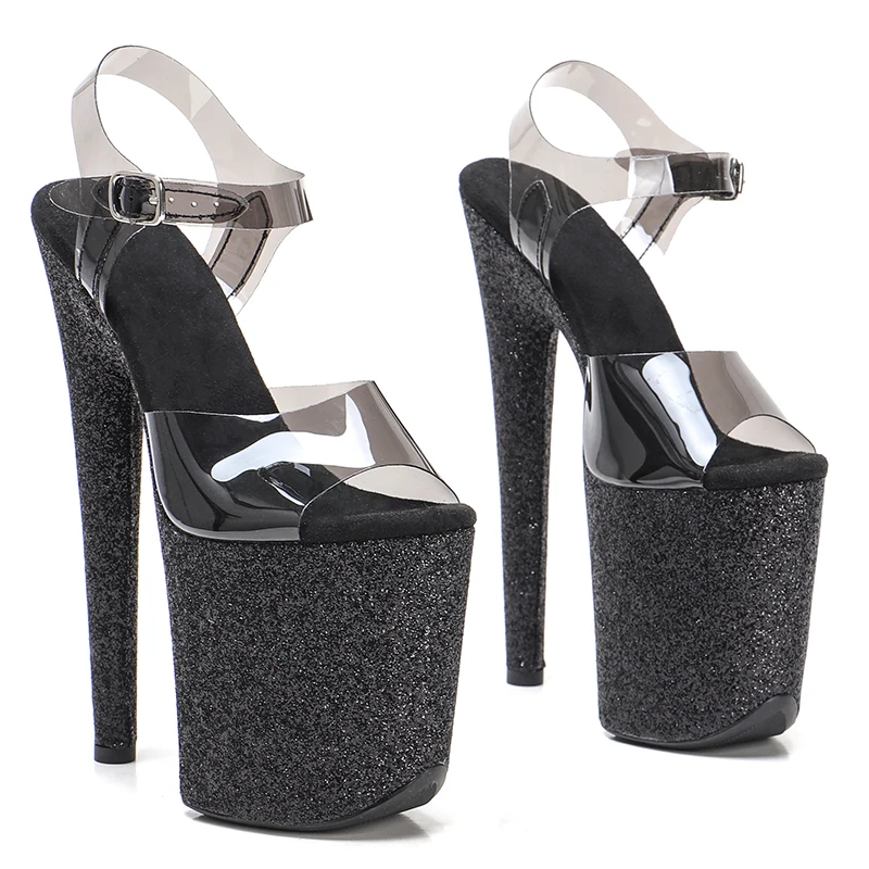 Leecabe 8Inch/20cm Black TPU upper Glitter Platform High Heels party Sandals Pole Dance Shoes
