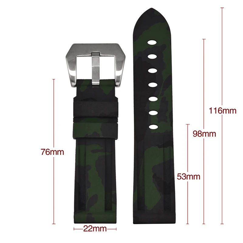 For Panerai Strap Camouflage Silicone Strap 20mm 22mm 24mm 26mm Rubber Sport Waterproof Wristband For Huawei Watchband Bracelet