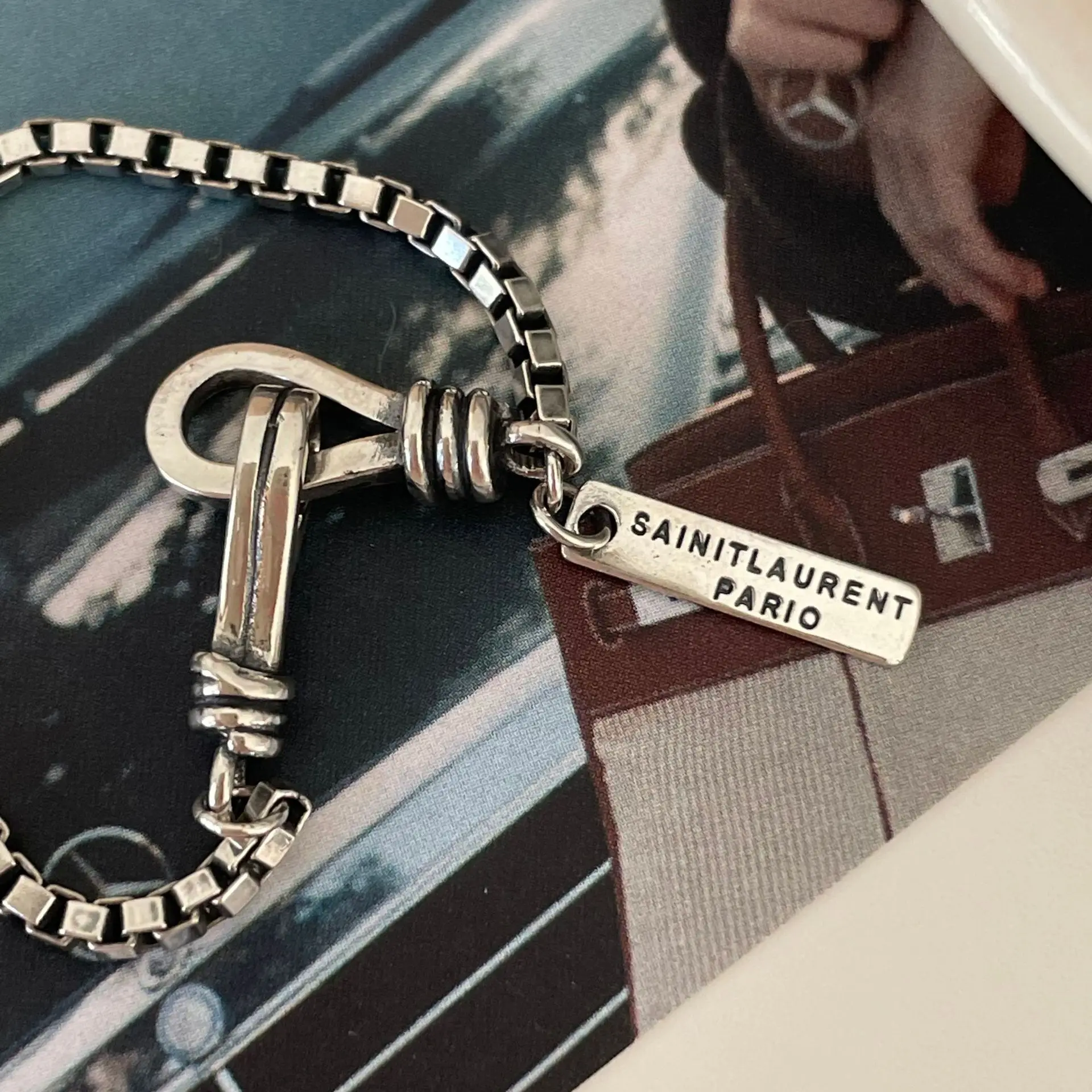 925 Silver Bracelets thick vintage English letter tag Hand Chain  retro  Jewelry Women Versatile Pulsera Plata 925