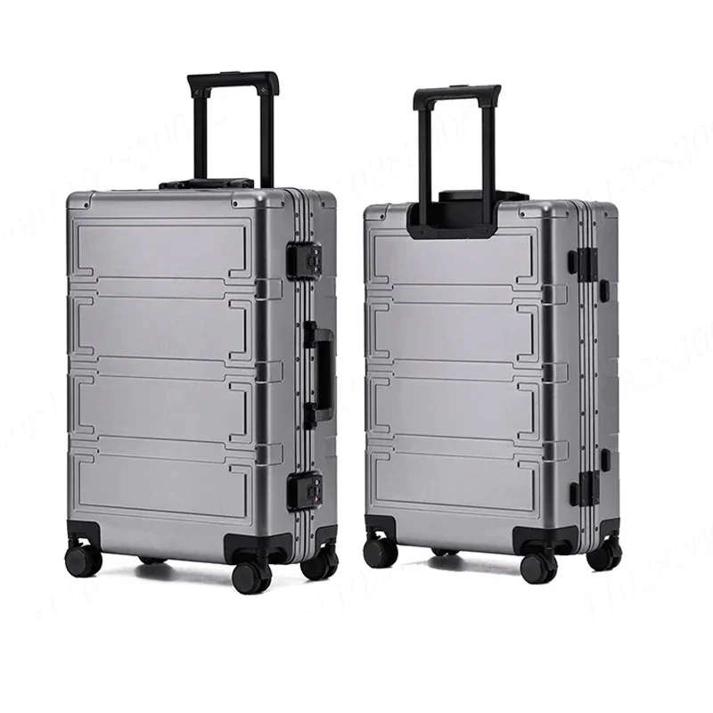 Aluminum Magnesium Alloy Suitcase Metal Rolling Luggage Detachable Wheels Trolley Case Combination Lock Boarding Suitcases