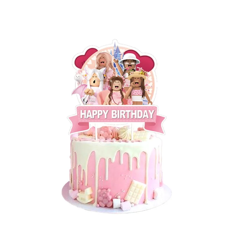 24 قطعة من أغطية الكب كيك الكرتونية الوردية من سلسلة ROBLOX لوازم الفتيان والفتيات مثل لوازم حفلات أعياد الميلاد #3