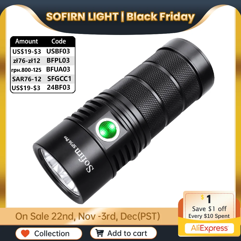 Sofirn Powerful SP36 Pro 8000lm  LED Flashlight  4*SST40 USB C Rechargeable 18650 Torch