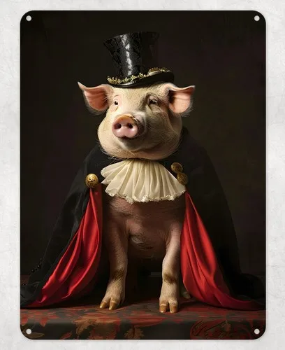 Renaissance Top Hat Pig Metal Poster Wall Tin Sign Man Cave Shed Home Plaque --Tin Sign