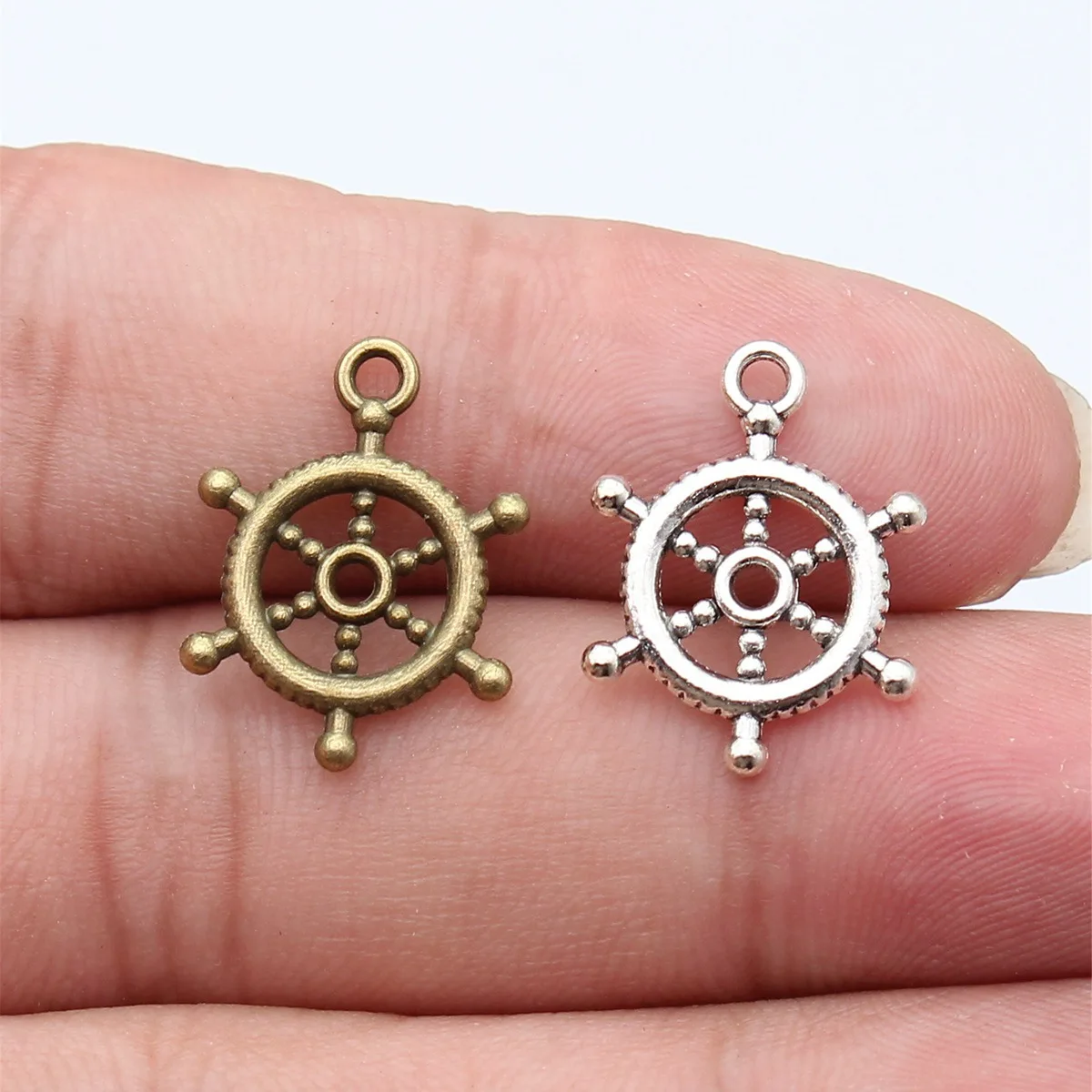 WYSIWYG 10pcs 20x15mm 2 Colors Antique Bronze Color Antique Silver Color Rudder Charms For DIY Jewelry Making