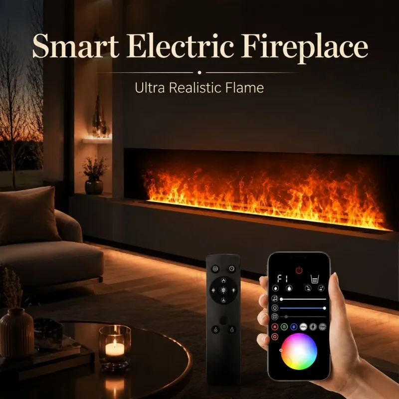 Luxury Wall Mounted Fireplace Realistic 3D Flame Effect with Advanced Water Vapor Technology Fake Flame Minimalist Wall Fireplac