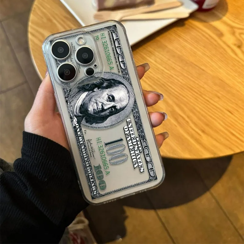 Creative Hundred Dollar Bill Ultra Thin Clear Phone Case for IPhone 16 Pro Max 11 14 13 12 XSMax 13Mini XR X 7 8 Plus Back Cover