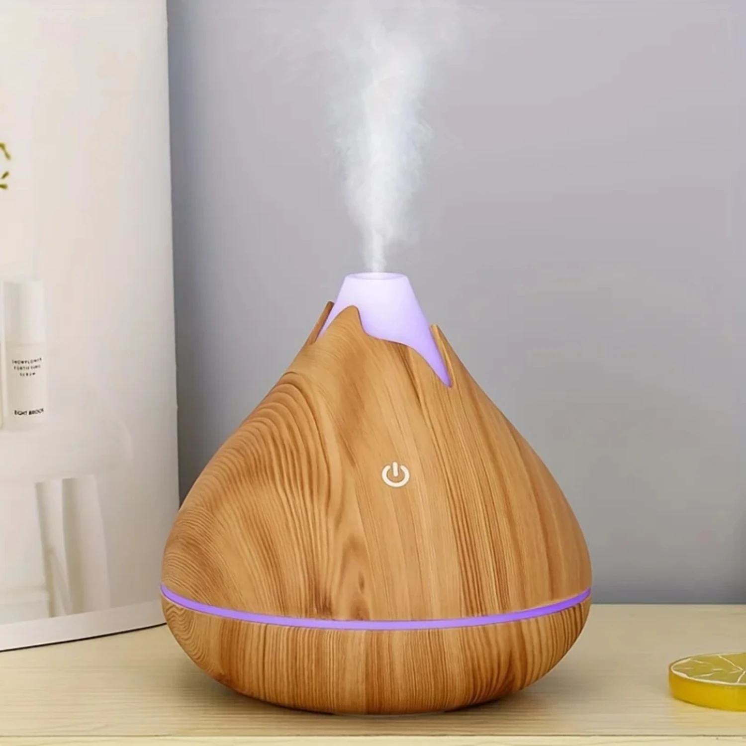 Difusor de aceite esencial de niebla en aerosol de grano de madera con USB - Mini humidificador de aire portátil de 350 ml