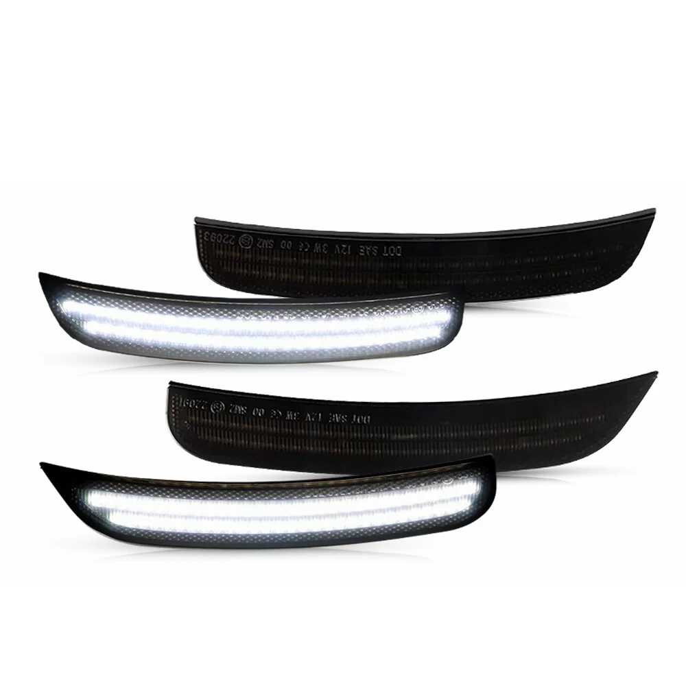 Smoked Lens White LED Side Marker Light Front Rear Bumper Indicator For Chrysler 300 2015-2023 4Pcs