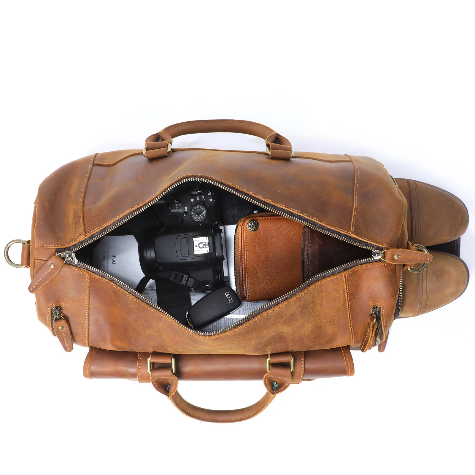 S.WORKER Echtleder-Reisetasche Klassische Vintage Vollnarbenleder-Reisetasche Wochenendtasche Sporttasche Handtasche – Detail 18