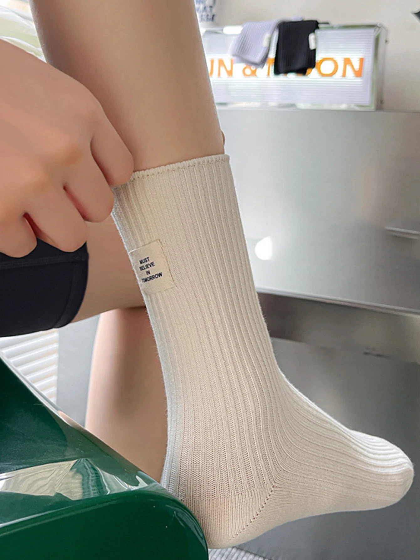 1 pair women fashion japanese korean trendy style casual basic combed cotton socks with english label behind socks girls