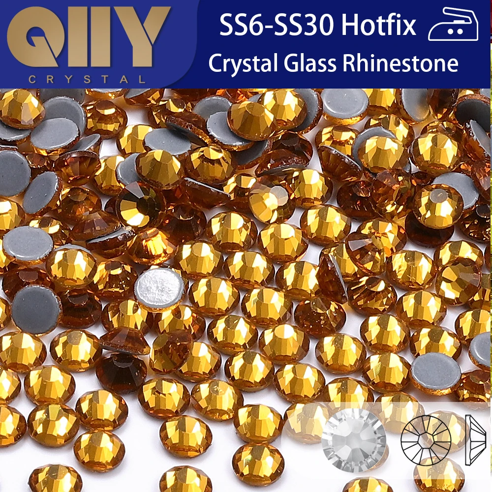 Cristales de Cristal Topaz QIIY SS6-SS30, Pedrería de Estrás Termoadhesiva, Brillantes, Planos, para Decoración de Prendas