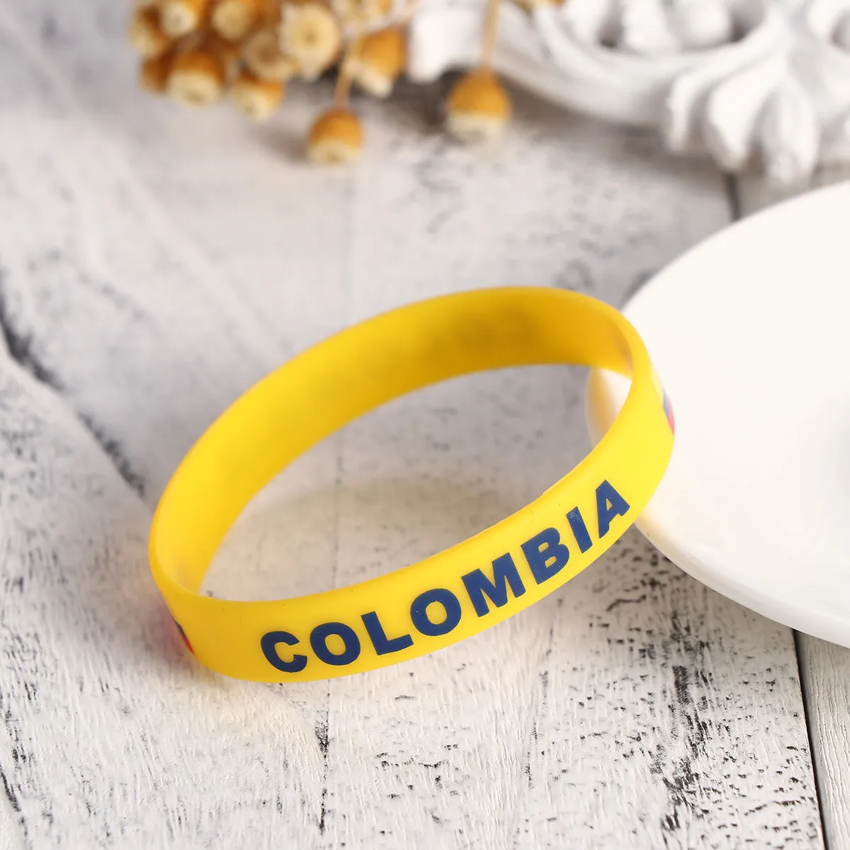 6Pcs Silicone Country Wristband Soft Comfortable Sports Fan Bracelet Football Match One Size Fits Most Colombia Flag Cheer