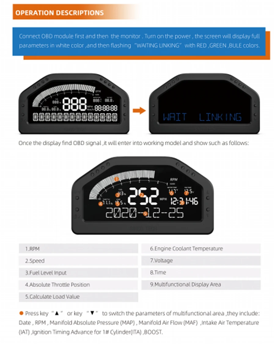 Car Race Dash Dashboard Digital anzeige Messgerät Voll sensor obdll bt 9-16v