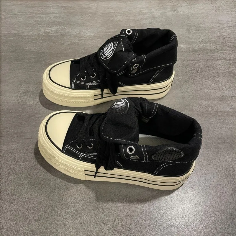 Women's Platform Versatile Canvas Shoes, 2025 Spring/autumn New Japanese-style Sneakers for Students, Plain White Shoes