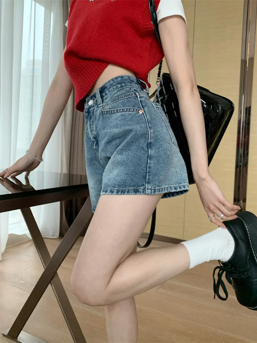 

Ретро джинсовые шорты с высокой талией для женщин, летние, новые, больших размеров, утягивающие, универсальные, в стиле «спайси гёрл»