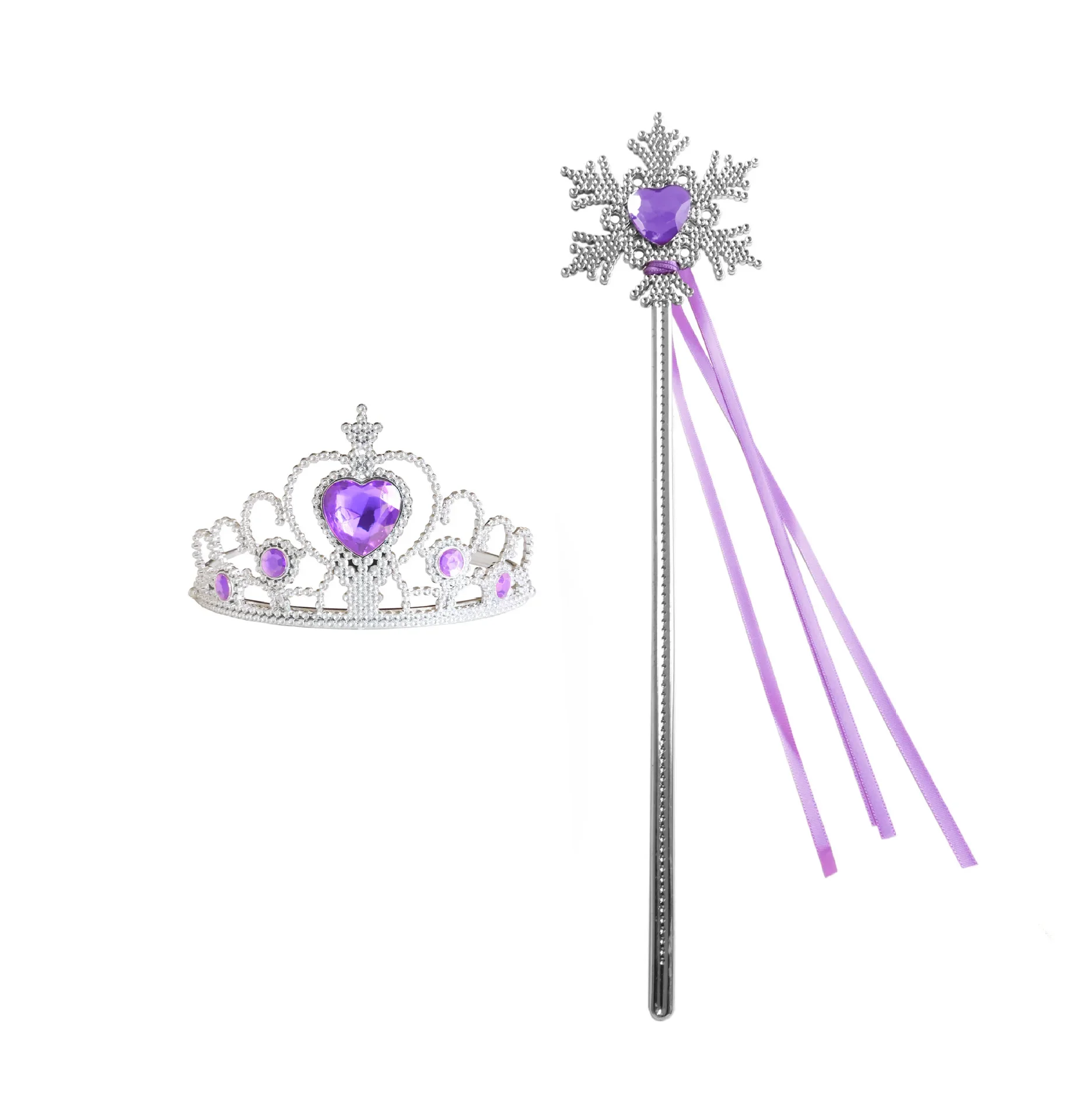 Pincess Crown Love Snowflake Stick Set Jasmine ChildrenCrown Magic Stick Children Plastic Princess Coplay Toy Dress Up Jewelry