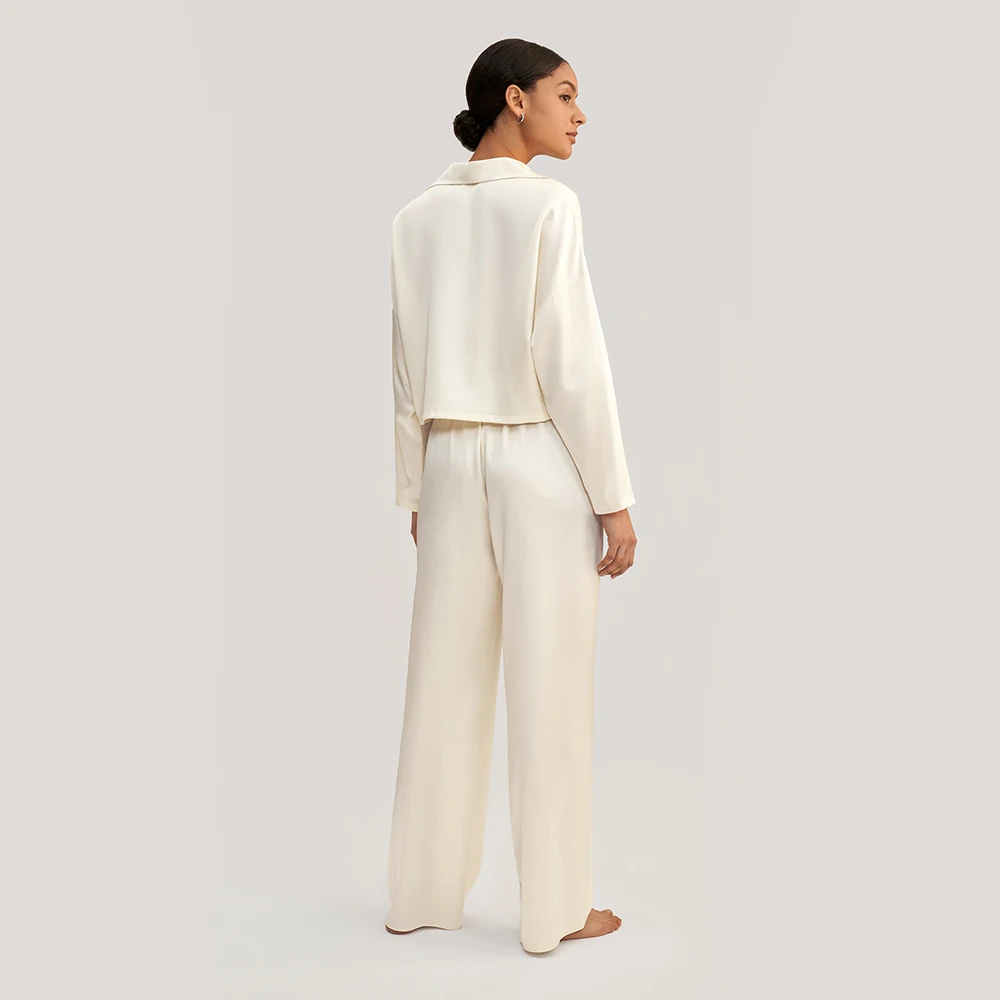 LILYSILK Women's Pure Silk Pajama Set Ladies Trendy Neutral Style Loose Fit Sleepwear Loungewear with Hook Eye and Drawstrings