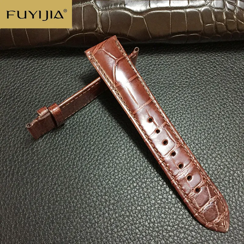 FUYIJIA Men 16MM~22MM Double-Sided Nile Crocodile Skin Watchband Master Handmade Custom Brand Watch Strap Genuine Crocodile Belt