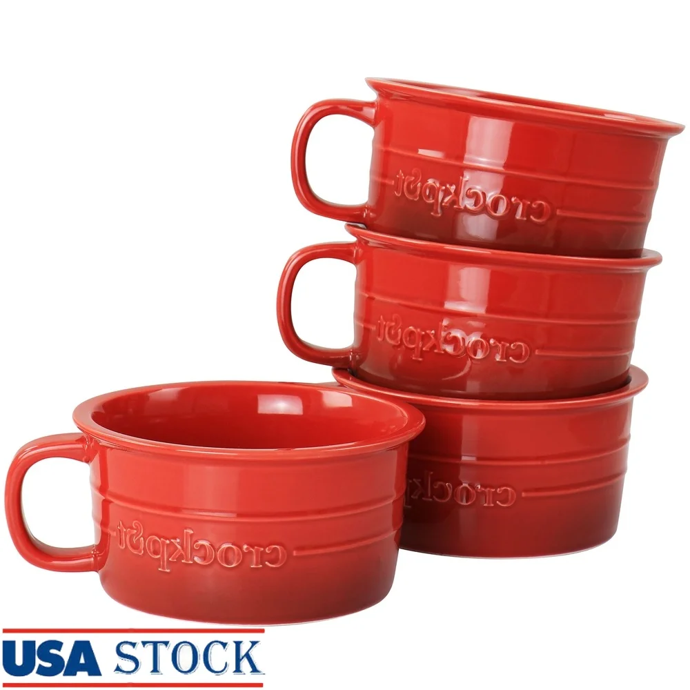 

Durable 4 Piece Soup Mug Set Stoneware Microwave Dishwasher Safe Perfect Homemade Soups Rice and Snacks