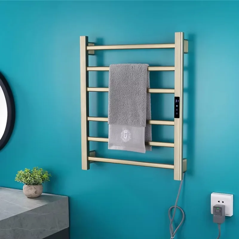 Black Gray Gold Brushed Bathroom Thermostat Electric Heating Towel Warmer Dryer Rack Wall Mounted Smart Bath Towel Rail Holder