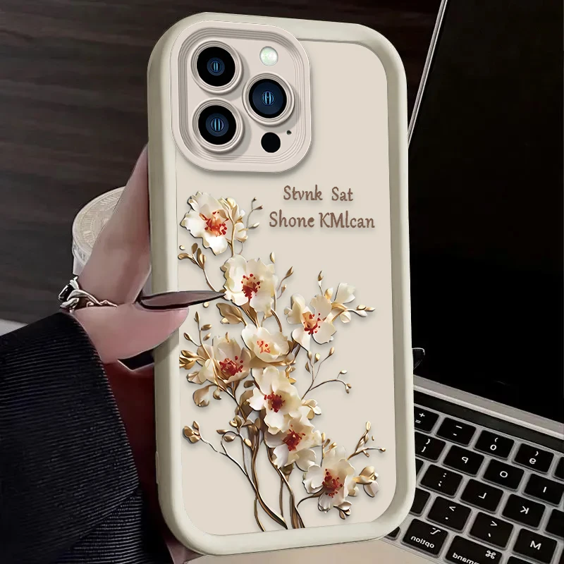 White Pink Flower Soft Phone Case For iPhone 17 Air 16 16E 15 14 13 12 11 Pro Max X XS X S Max XR SE 2020 SE4 7 8 Silicone Cover view 6